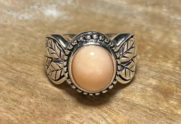 Sterling Silver BBJ Beige Colored Stone Leaf Band 925  Ring