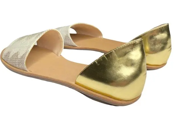 Loeffler Randall new ❁ Sawyer Snakeskin Flat Leather Sandals ❁ Gold Metallic 9.5