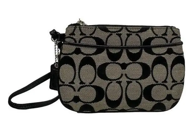 Coach  Black and Gray Signature Canvas Wristlet