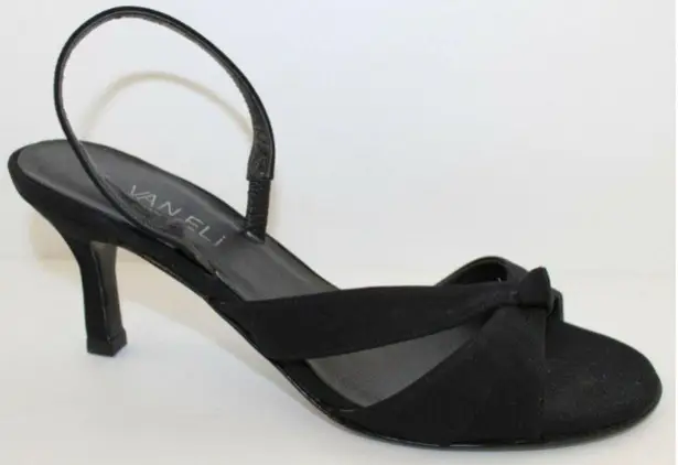 Van Eli Laban Black Fabric Open Toe Slingback Heel Size 6