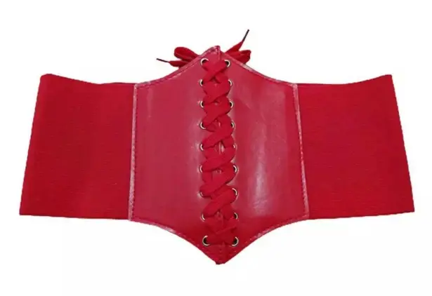NEW Red Faux Leather Corset Belt Velcro Back Lace Up Front Goth Fairy Fairycore Witch Costume Halloween