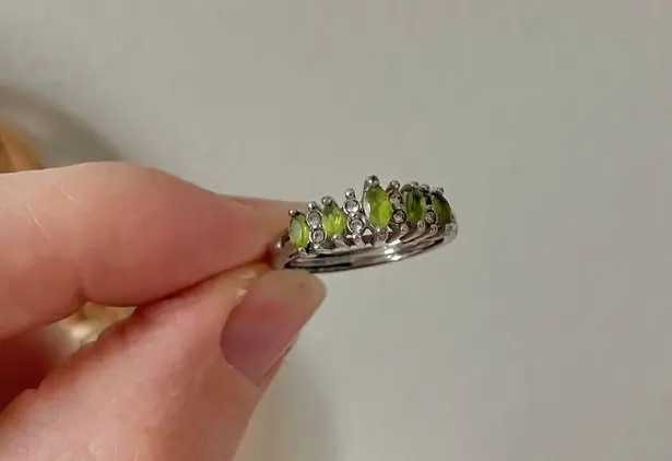 American Vintage Vintage “Philomene” Peridot Silver Marquise Ring Green Promise Birthstone Classic Jewelry