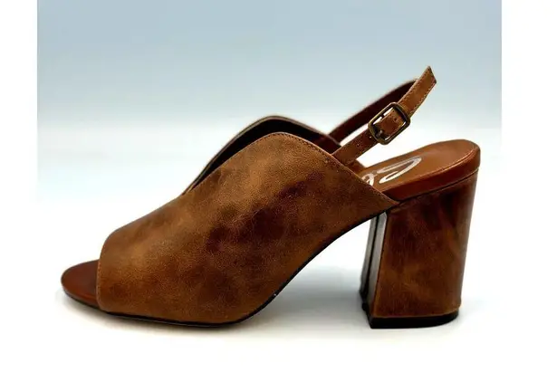 sbicca Real Leather Sling Back Chunky Heel Peep Toe Windor Brown size 7