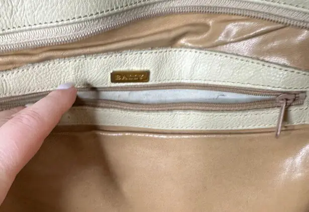 Vintage BALLY Large Ivory/Brown Leather Shoulder Bag