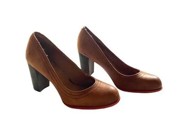 Lucky Brand  Block Heel Leather Pumps Brown Size 8M Minimalist Casual Cottage