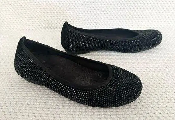 Vionic Black Sparkle Willow Comfort Studded Embellished Ballet Flat Shoes 6