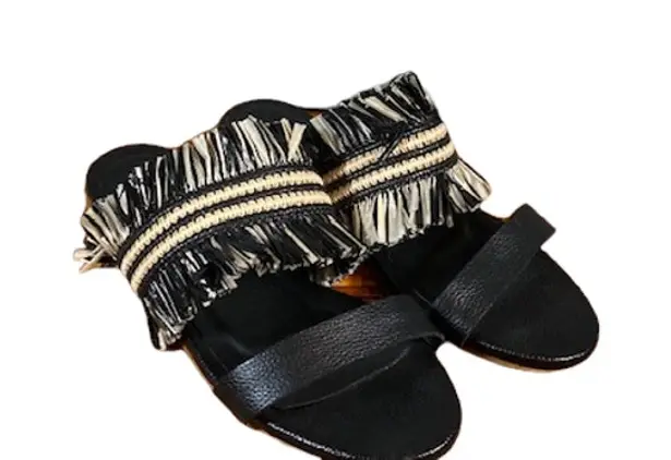 Kaanas Black Tahiti Frayed Boho Sandal Women Sz 6