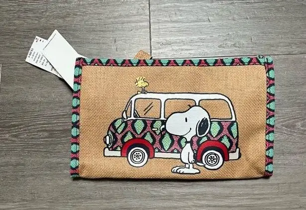Snoopy woodstock peanuts woven hippie mini foldable pouch bag Tan