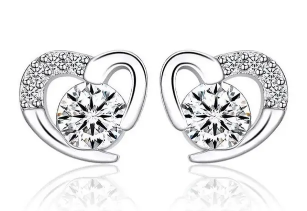 925 Sterling Silver Plated CZ Diamond Love Heart Stud Earrings for Women
