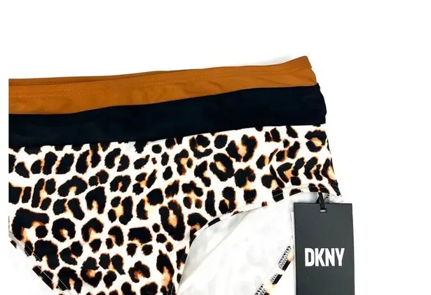 DKNY  Leopard Print 2PC Set Bandeau Swim Top & High Waisted Bottom Large $136