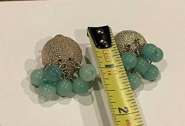 Cha Cha Vintage Green Signed Coro Gold Tone Beaded Clip On Earrings