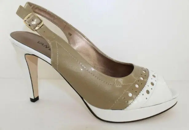 Van Eli Vitula White Taupe Leather Platform Heels Size 10