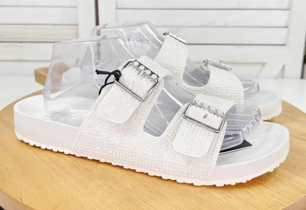 Madden NYC Pearl Covered Double Strap Slide Sandals White 10