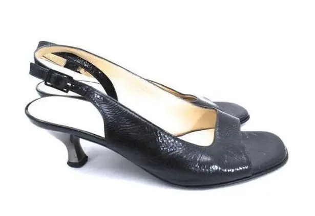 Salvatore Ferragamo Black Patent Leather Open Toe Sling Back Shoe Pump 6 B EUC