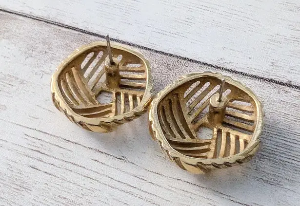 Vintage Earrings for Pierced Ears Five Sided Gold Tone Statement