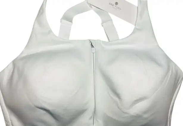 CRZ Yoga Women’s 40DD White Zip-Front Support Adjustable Straps Sports Bra NWT