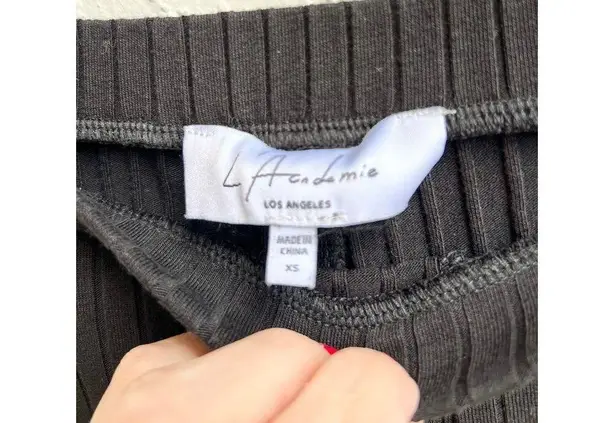 L'Academie Pull On High Waisted Ribbed Split Front Leggings Black Womens Size XS