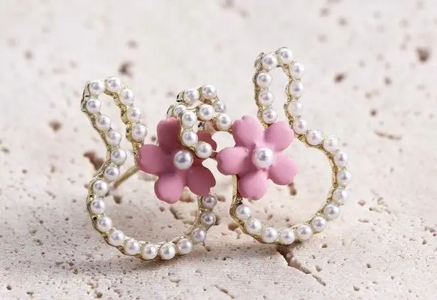 Bunny Pearl Flower Cute Stud Earrings Multi