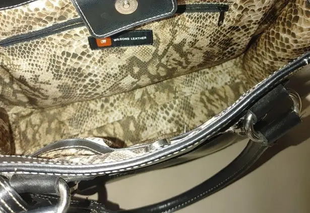 wilson's leather Laptop Tote Bag Black Snake Print Set Adjustable Strap Accessori