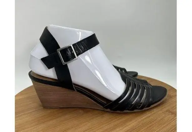 Susina Women's Black Gladiator Ankle Strap Terra Wedge Sandal 9