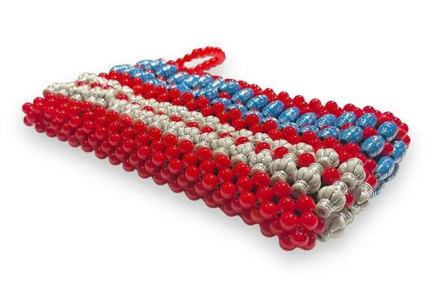 Red White Blue Silver Beaded Wristlet Clutch
