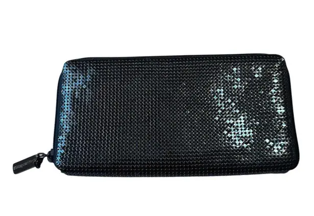 Whiting & Davis Vintage Sparkle Chain Mesh Zip-Around Wallet Midnight Blue