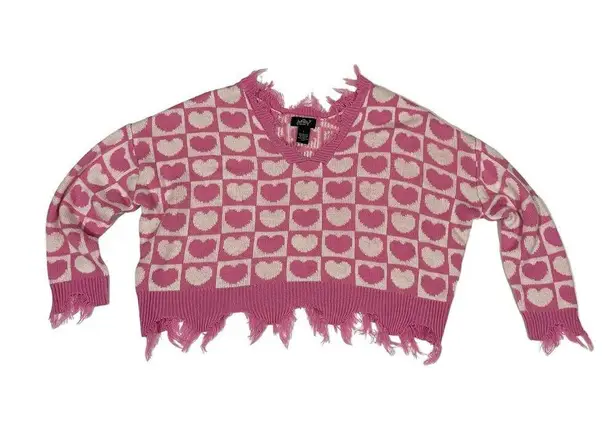 Just Polly Heart Print Destructed Sweater