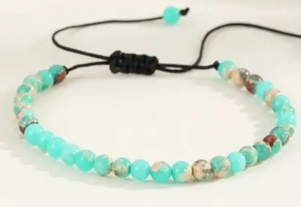 Boutique Unisex Hachita Turquoise Stone Round Bead Crystal Adjustable Slide Bracelet