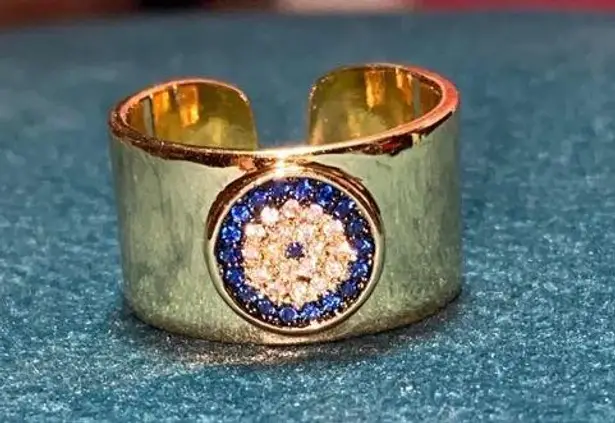 Handmade New Gold Chunky Evil Eye Adjustable Ring OS