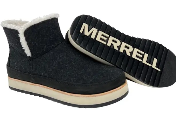 Merrell Juno Charcoal Wool Faux Fleece Lined Rubber Sole Pull-On Boots Size 8.5