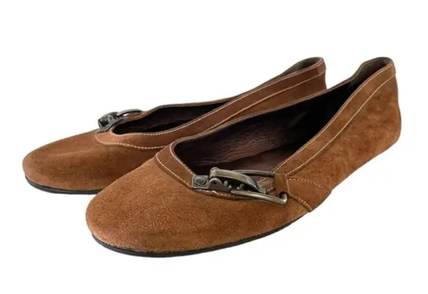 Barbara Bui BUI Brown Suede Leather Buckle Accent Ballet Flats