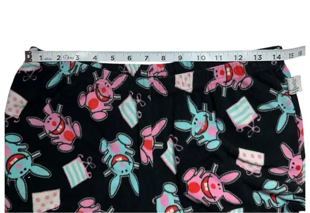 Vintage Y2K Happy Bunny Black Fleece Sleep Pajama Pants Medium