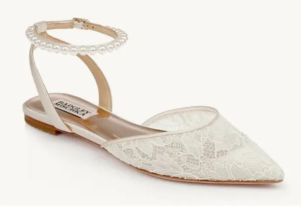 Badgley Mischka Fawn Mesh Pointed Toe Flat with Rhinestone Ankle Strap Size 10