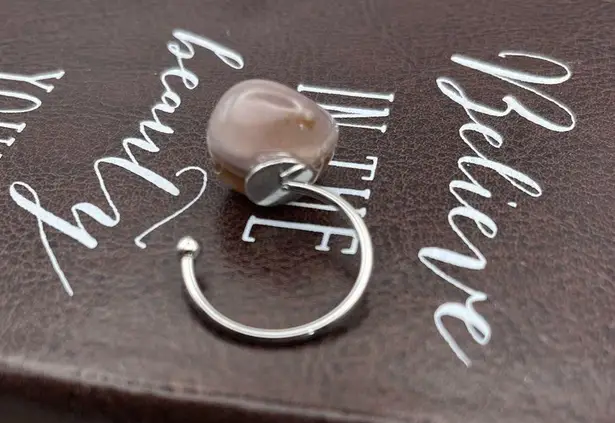 Handcrafted Purple Striped Oregon Coast Tumbled Agate Gemstone Open Back Ring