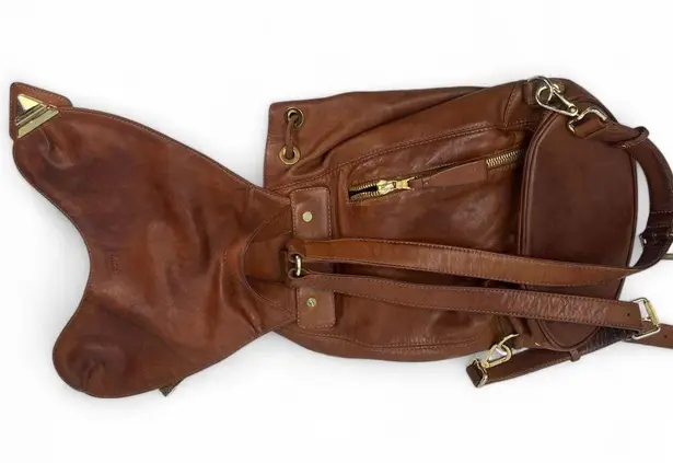 Valas Los Angeles Blondie Italian Leather Back Pack Bag Drawstring Luxury Gold Brown