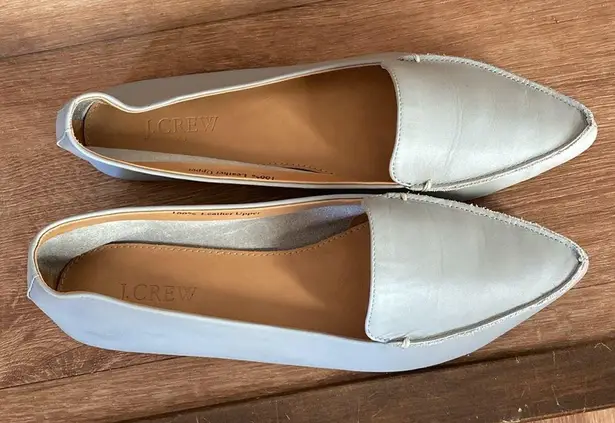 J.Crew EUC  Grey Leather Pointed Toe Ballet Flats Loafers Sz 9.5