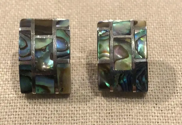 Sterling Silver Vintage Abalone Inlay Mosaic Earrings