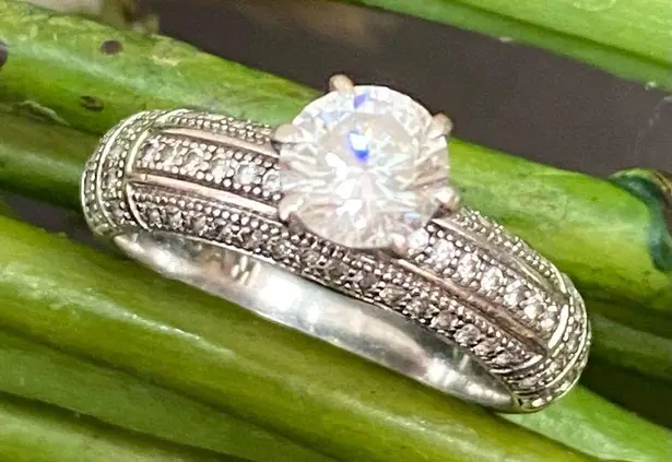 Vintage 925 AM Signed Sterling Silver CZ Solitaire Engagement Ring Size 7