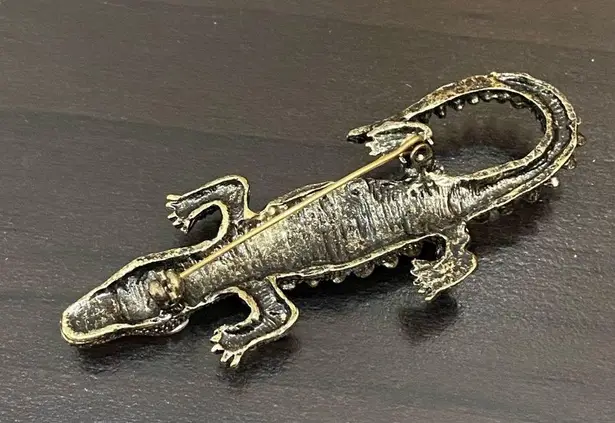 Antique Style Green Alligator Gator Crocodile Rhinestones Bling Brooch
