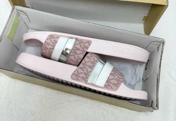 MICHAEL Michael Kors Brandy Pink and Silver Slide Size 8M