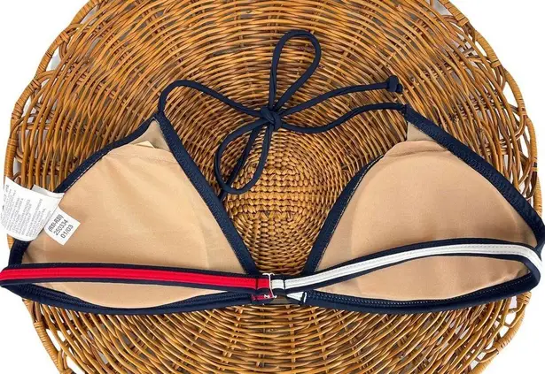 Tommy Hilfiger Vtg Y2K  Navy Colorblock Bikini Top Triangle Halter Tie Sz Large