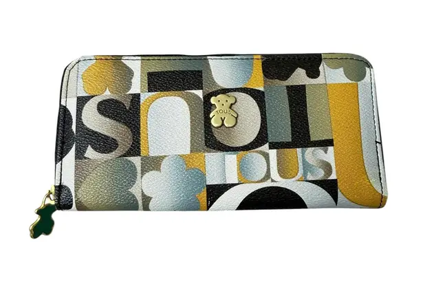 Tous Leather Wallet Multicolor Logo Bear Zip Around Cards Colorful Classic *