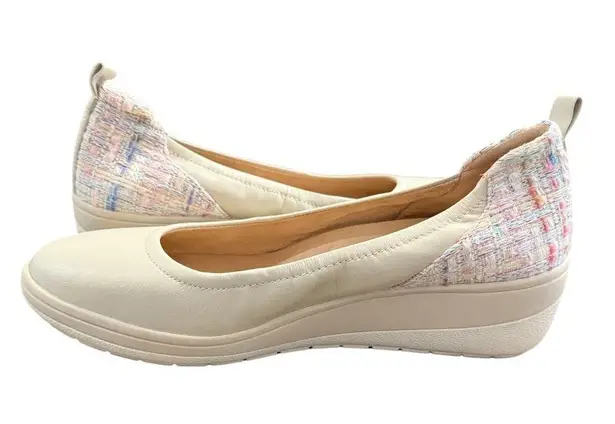 Vionic Jacey Wedge Flats Cream Multicolor Tweed Back Women’s 8.5