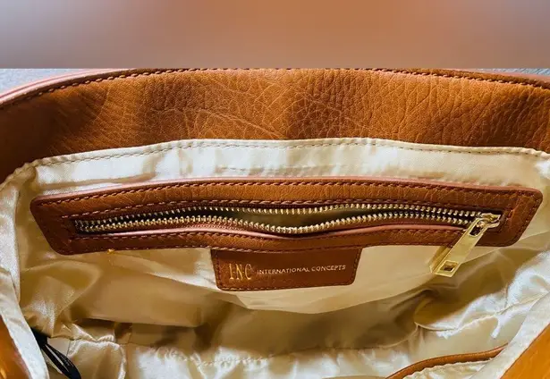 INC International Concepts Willow cognac leather crossbody hippie saddle bag Brown