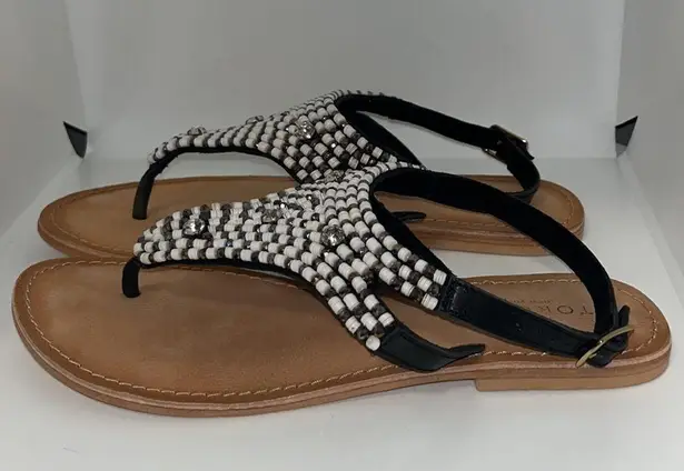 Torgeis Vega Beaded Thong Sandals w Ankle Strap Black Leather India Women’s 7