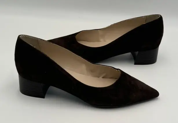 Elodie Suede Chocolate Brown Block Heel Pumps 38 US 7