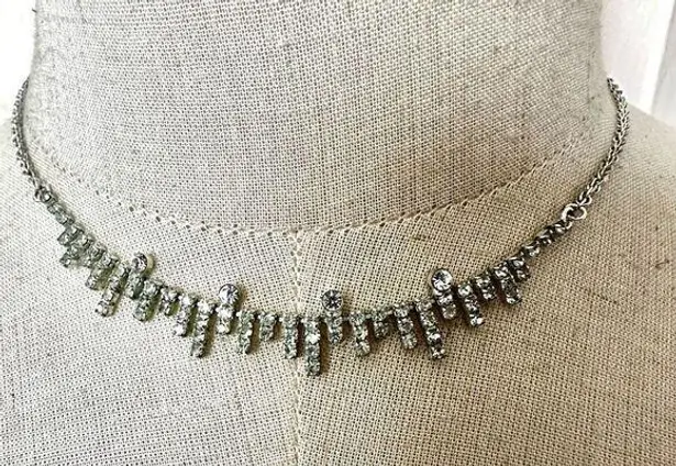 Silver tone rhinestone dainty choker necklace