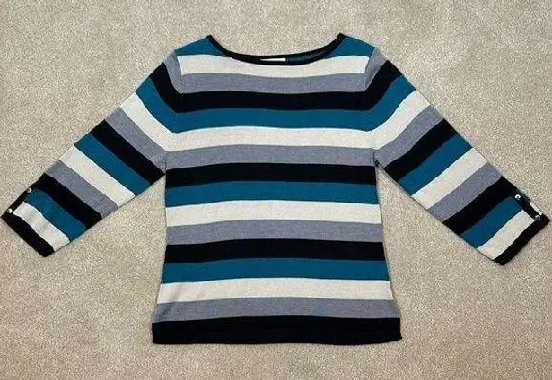 Christopher & Banks  Striped Color Block 3/4 Sleeve Women Shirt Size Small