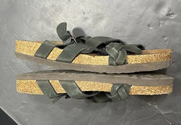 White Mountain Footbeds Harrington Black Boho Outdoor Leather Cork Sandals Sz 8