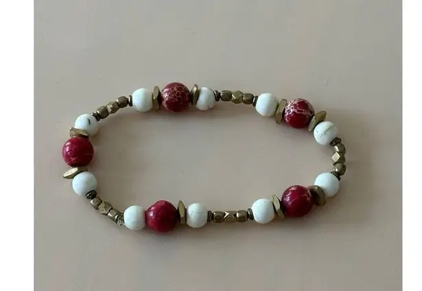 Fashion Retro Bracelet Red & Brass Boho, Beaded stretchy Bangle Stackable